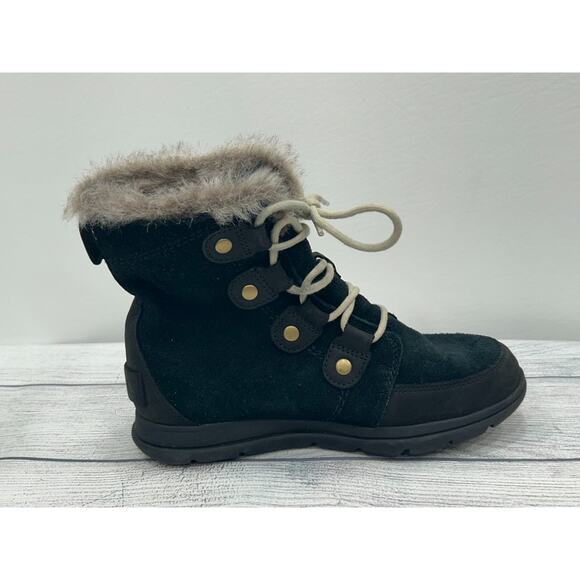 Sorel Womens Black Suede Explorer Joan Waterproof Winter Boots Faux Fur Size 6.5 - Picture 4 of 11
